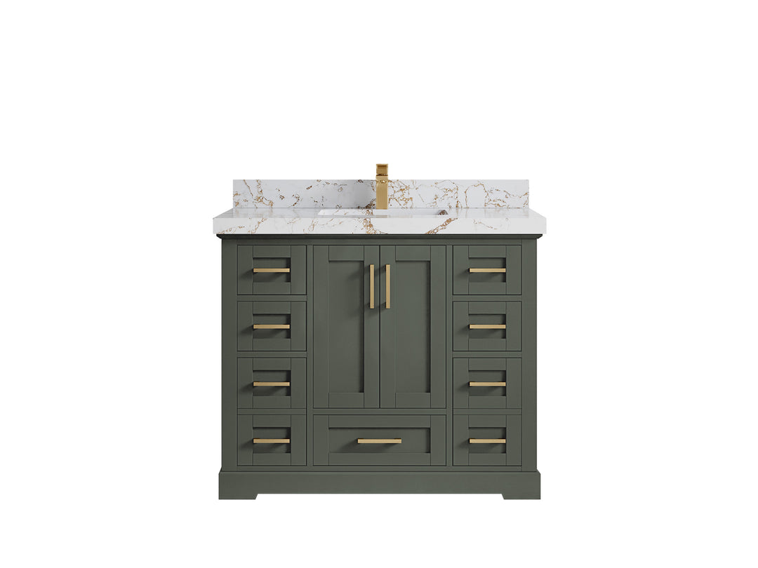Boston 42 in. W x 22 in. D Single Sink Bathroom Vanity in Pewter Green with 2 in Viola Gold Quartz Countertop