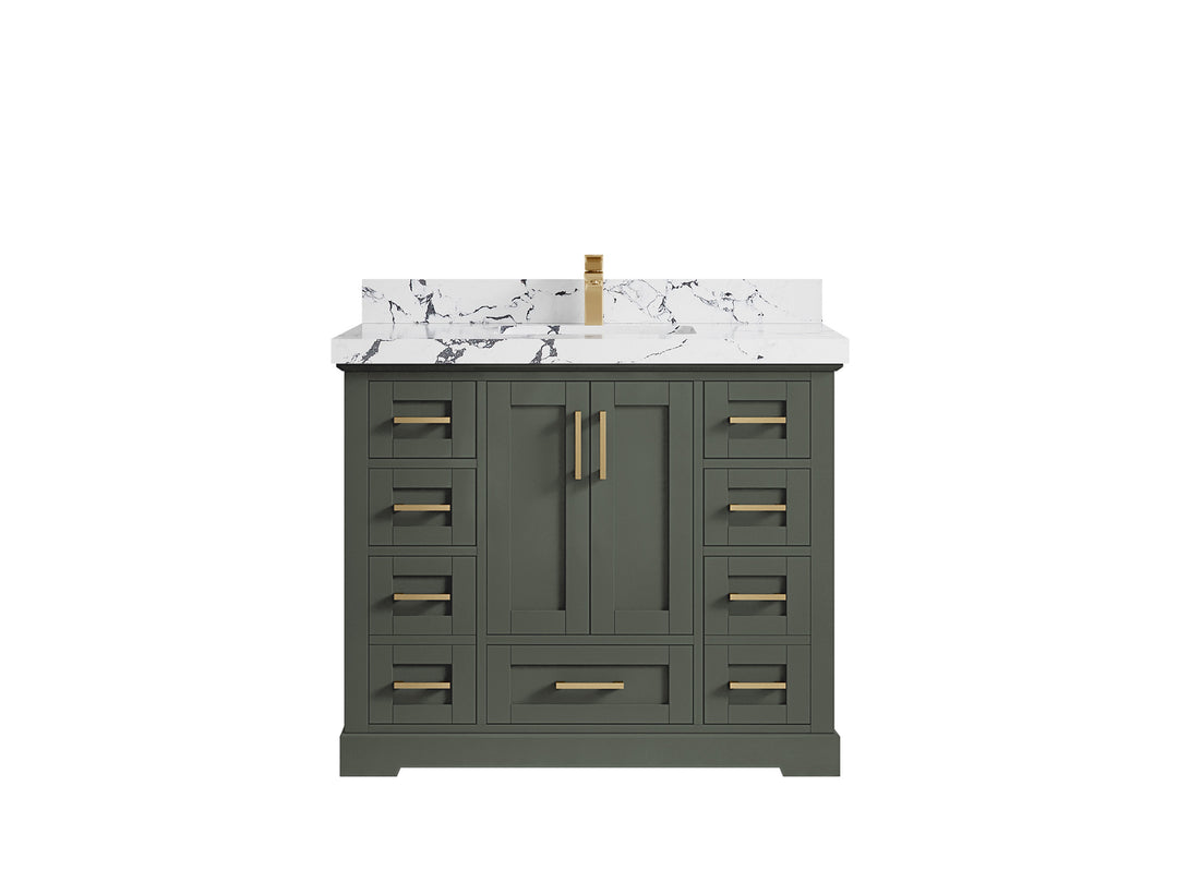 Boston 42 in. W x 22 in. D Single Sink Bathroom Vanity in Pewter Green with 2 in Viola Night Quartz Countertop