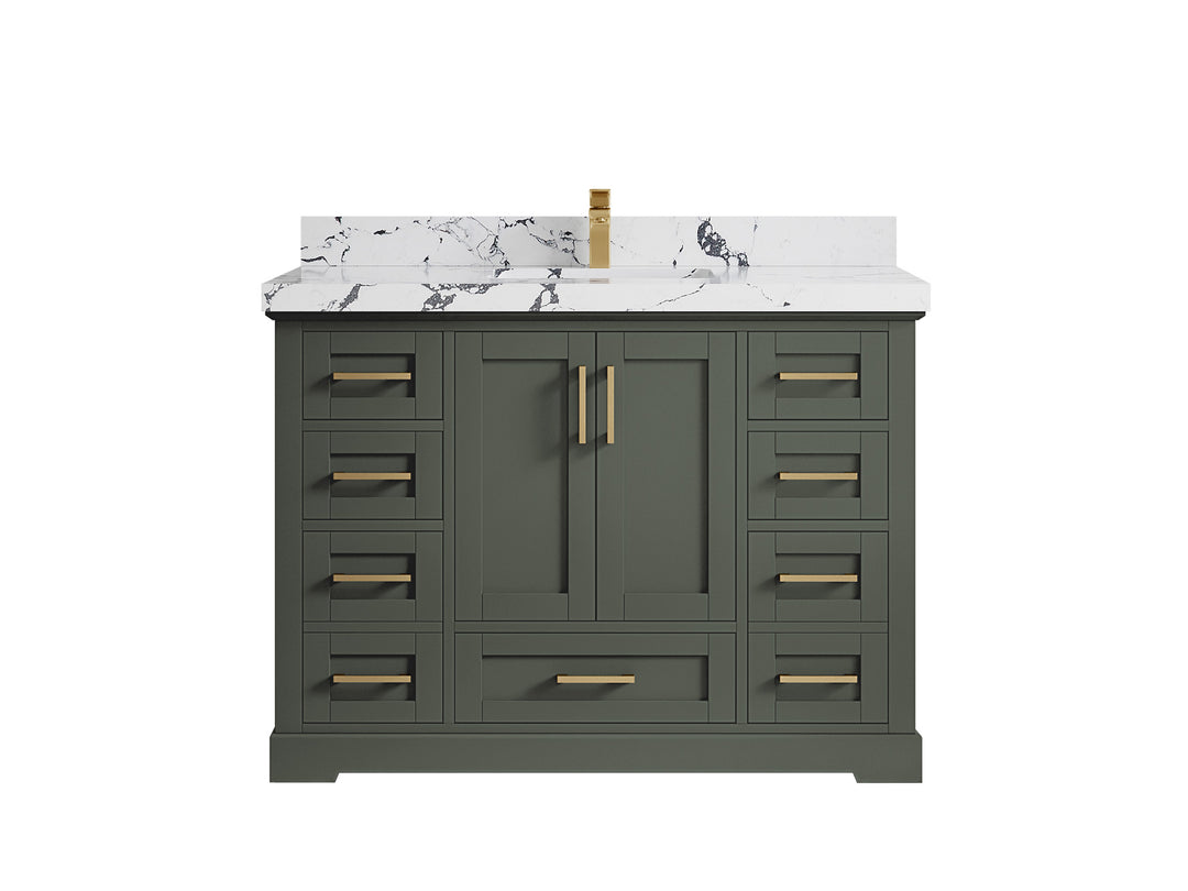 Boston 48 in. W x 22 in. D Single Sink Bathroom Vanity in Pewter Green with 2 in Viola Night Quartz Countertop