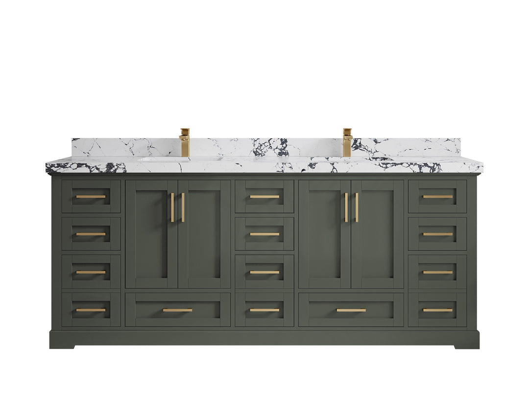 Boston 84 in. W x 22 in. D Single Sink Bathroom Vanity in Pewter Green with 2 in Viola Night Quartz Countertop
