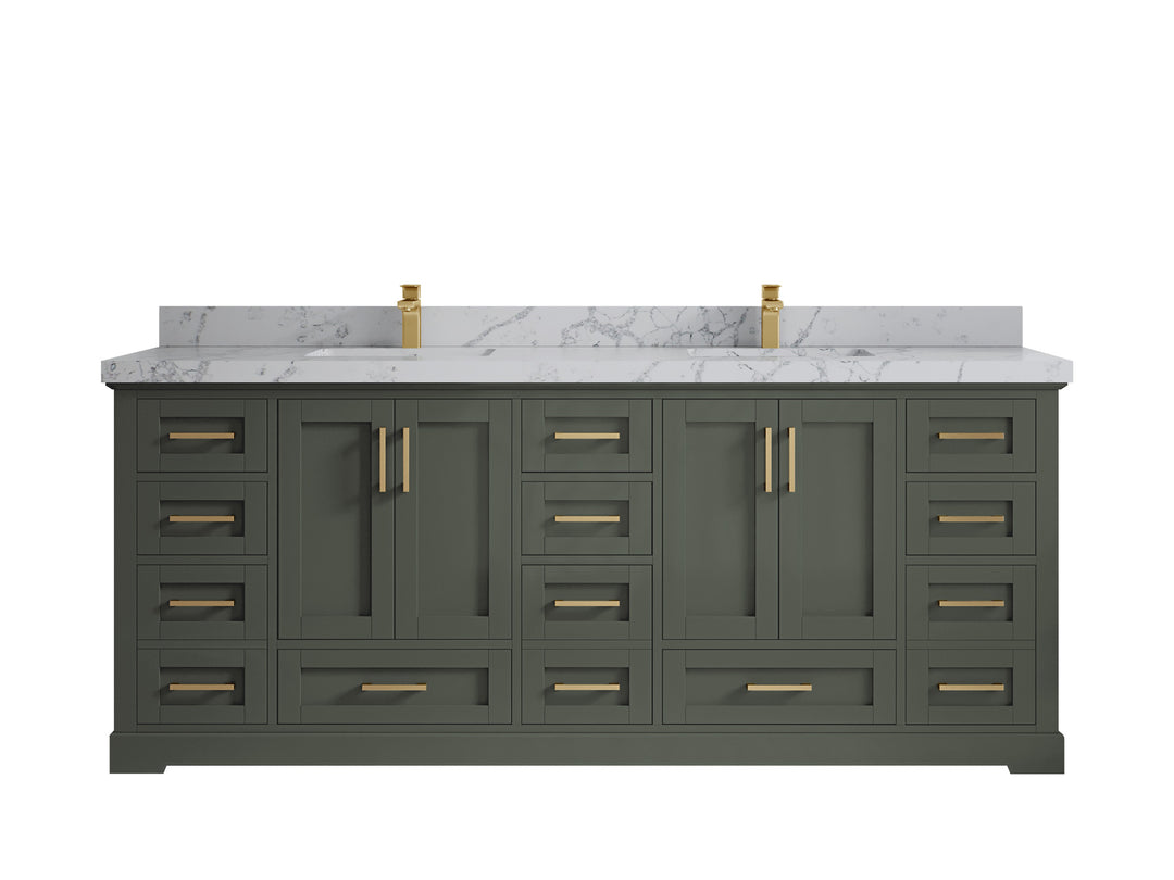 Boston 84 in. W x 22 in. D Single Sink Bathroom Vanity in Pewter Green with 2 in Venatino Quartz Countertop
