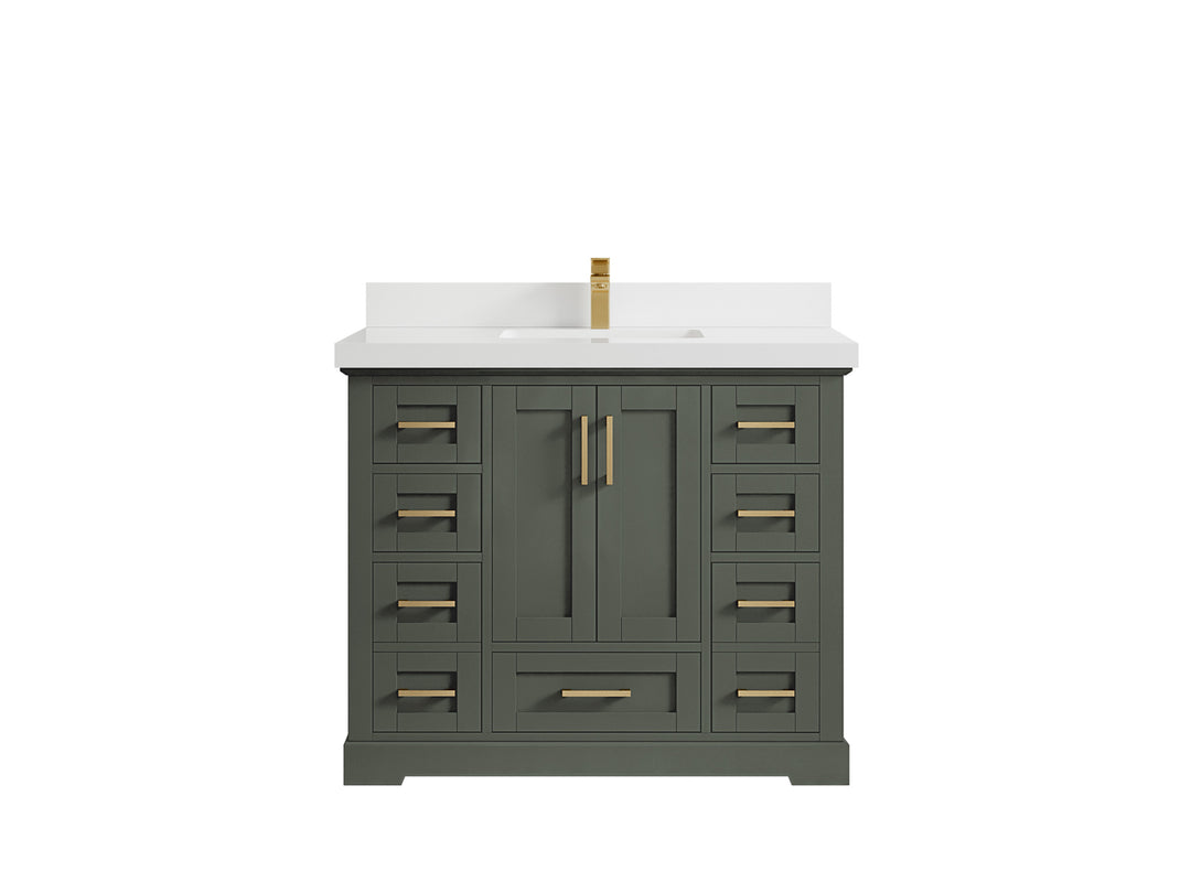 Boston 42 in. W x 22 in. D Single Sink Bathroom Vanity in Pewter Green with 2 in White Quartz Countertop