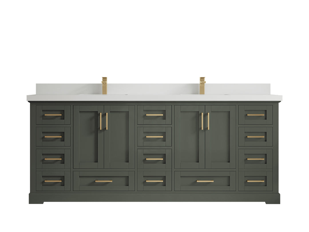 Boston 84 in. W x 22 in. D Single Sink Bathroom Vanity in Pewter Green with 2 in White Quartz Countertop
