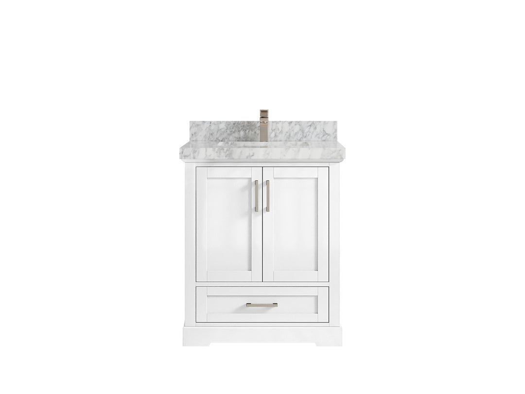 Boston 30 in. W x 22 in. D Single Sink Bathroom Vanity in White with 2 in Carrara Marble Countertop