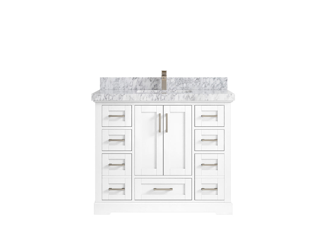 Boston 42 in. W x 22 in. D Single Sink Bathroom Vanity in White with 2 in Carrara Marble Countertop
