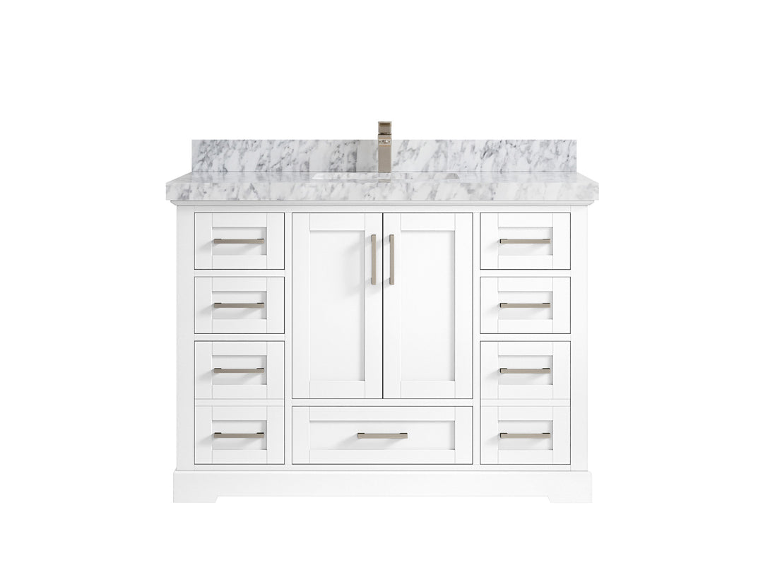 Boston 48 in. W x 22 in. D Single Sink Bathroom Vanity in White with 2 in Carrara Marble Countertop