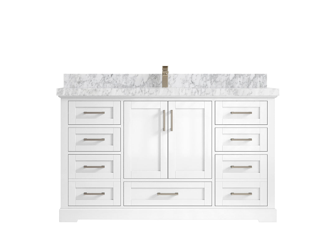 Boston 60 in. W x 22 in. D Single Sink Bathroom Vanity in White with 2 in Carrara Marble Countertop