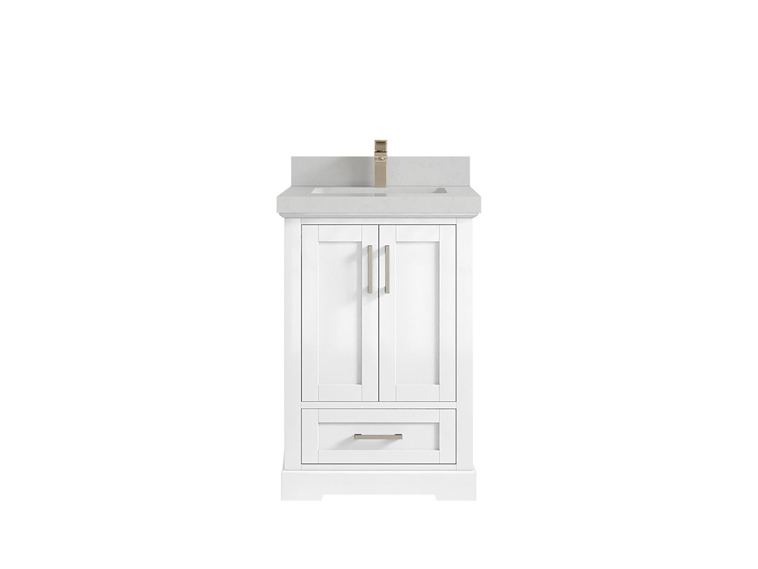 Boston 24 in. W x 22 in. D Single Sink Bathroom Vanity in White with 2 in Carrara Quartz Countertop
