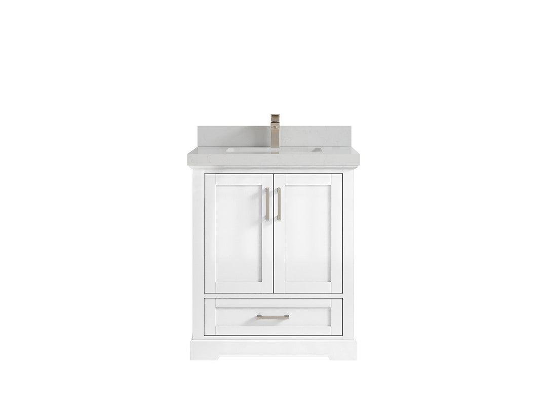 Boston 30 in. W x 22 in. D Single Sink Bathroom Vanity in White with 2 in Carrara Quartz Countertop