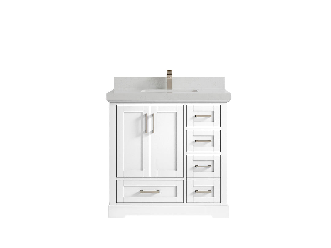 Boston 36 in. W x 22 in. D Single Sink Bathroom Vanity in White with 2 in Carrara Quartz Countertop