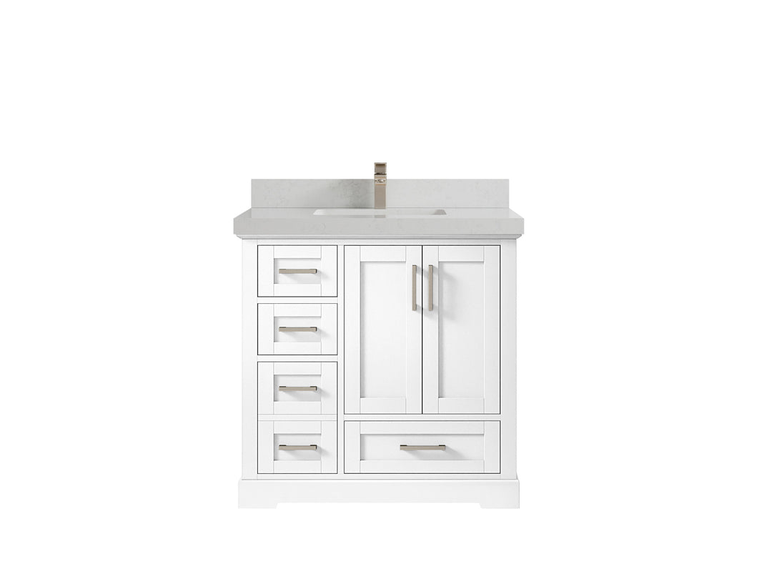 Boston 36 in. W x 22 in. D Single Sink Bathroom Vanity in White with 2 in Carrara Quartz Countertop