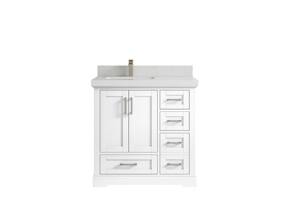 Boston 36 in. W x 22 in. D Single Sink Bathroom Vanity in White with 2 in Carrara Quartz Countertop