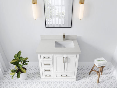 Boston 36 in. W x 22 in. D Single Sink Bathroom Vanity in White with 2 in Carrara Quartz Countertop - Top View