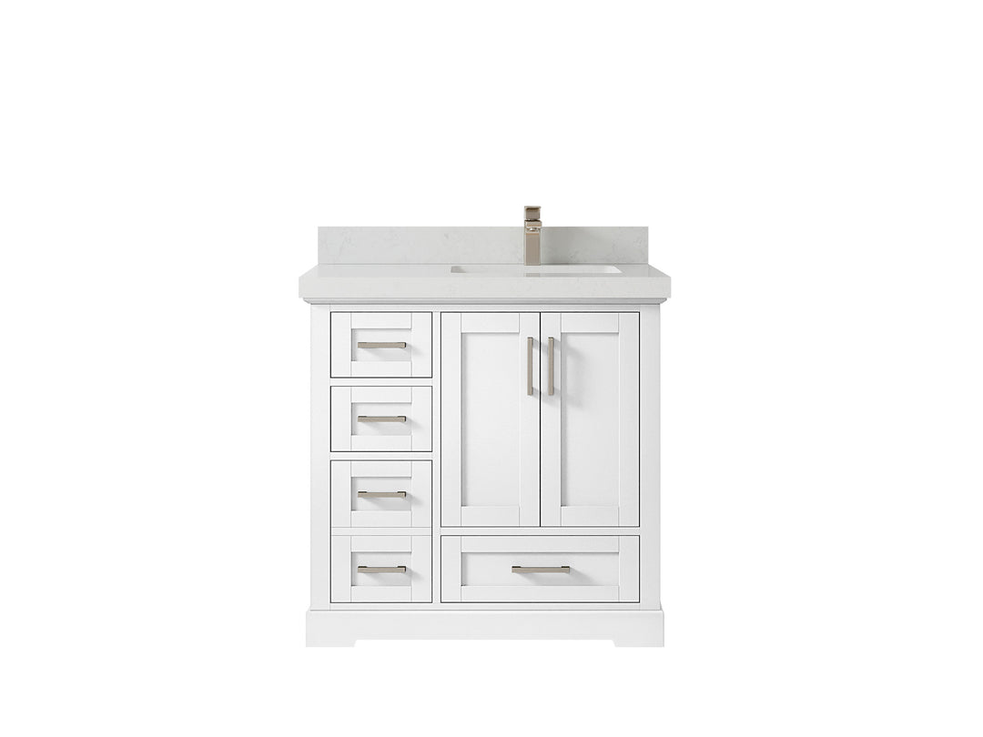 Boston 36 in. W x 22 in. D Single Sink Bathroom Vanity in White with 2 in Carrara Quartz Countertop