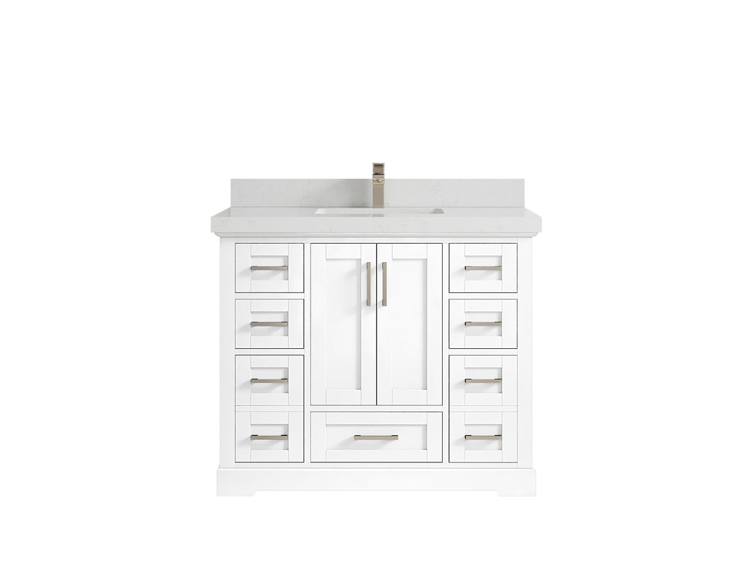 Boston 42 in. W x 22 in. D Single Sink Bathroom Vanity in White with 2 in Carrara Quartz Countertop