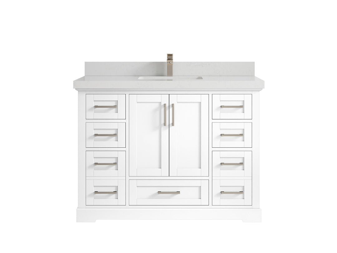 Boston 48 in. W x 22 in. D Single Sink Bathroom Vanity in White with 2 in Carrara Quartz Countertop