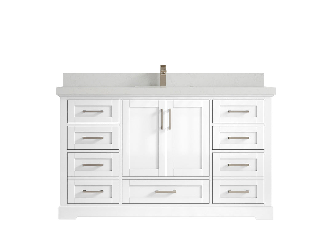 Boston 60 in. W x 22 in. D Single Sink Bathroom Vanity in White with 2 in Carrara Quartz Countertop