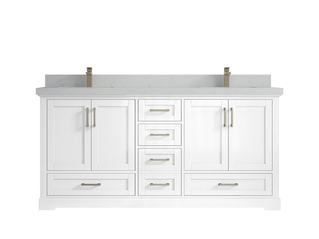 Boston 72 in. W x 22 in. D Double Sink Bathroom Vanity in White with 2 in Carrara Quartz Countertop