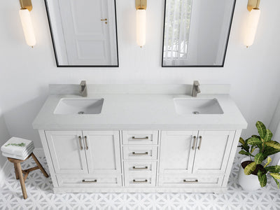 Boston 72 in. W x 22 in. D Double Sink Bathroom Vanity in White with 2 in Carrara Quartz Countertop - Top View