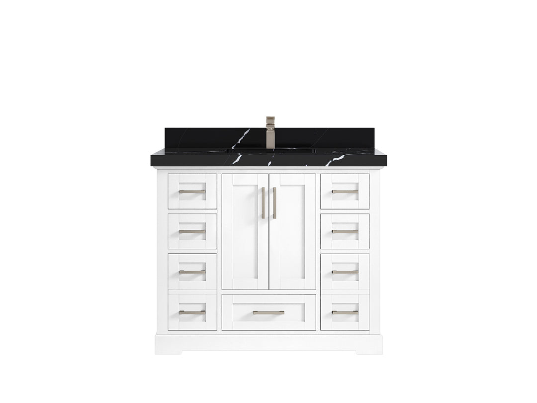 Boston 42 in. W x 22 in. D Single Sink Bathroom Vanity in White with 2 in Calacatta Black Quartz Countertop