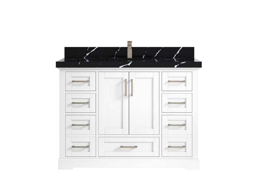 Boston 48 in. W x 22 in. D Single Sink Bathroom Vanity in White with 2 in Calacatta Black Quartz Countertop