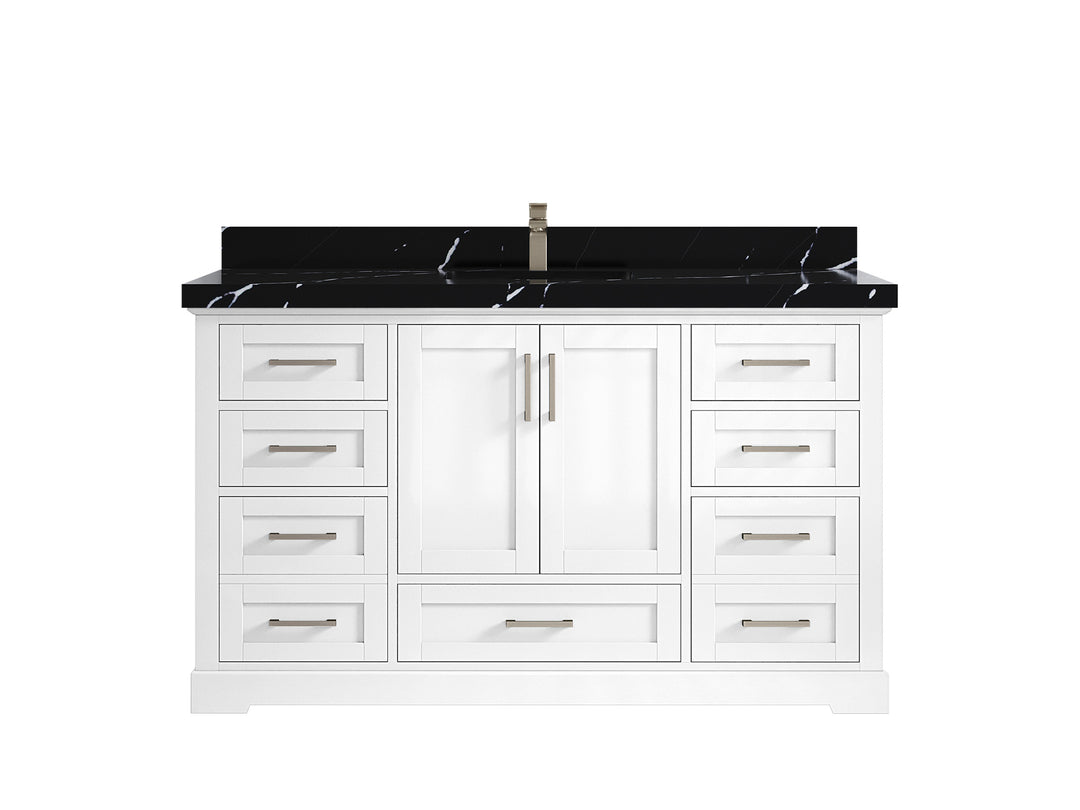 Boston 60 in. W x 22 in. D Single Sink Bathroom Vanity in White with 2 in Calacatta Black Quartz Countertop