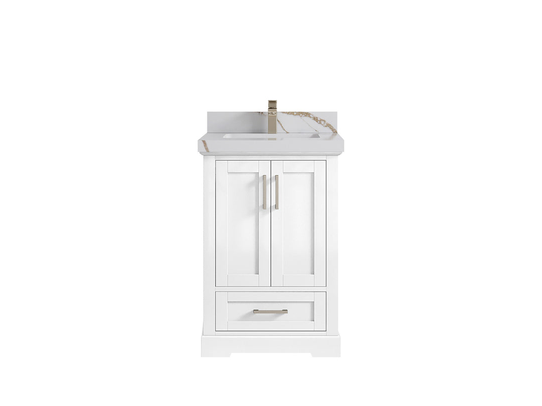 Boston 24 in. W x 22 in. D Single Sink Bathroom Vanity in White with 2 in Calacatta Gold Quartz Countertop