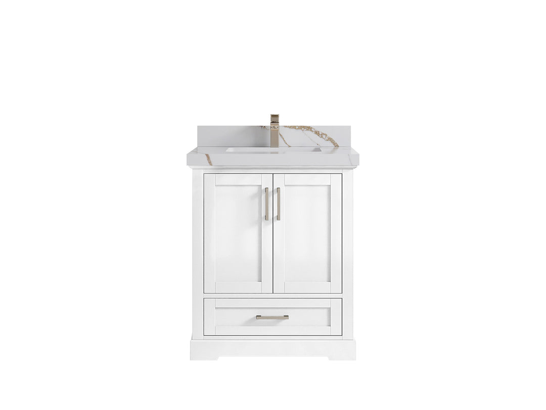 Boston 30 in. W x 22 in. D Single Sink Bathroom Vanity in White with 2 in Calacatta Gold Quartz Countertop
