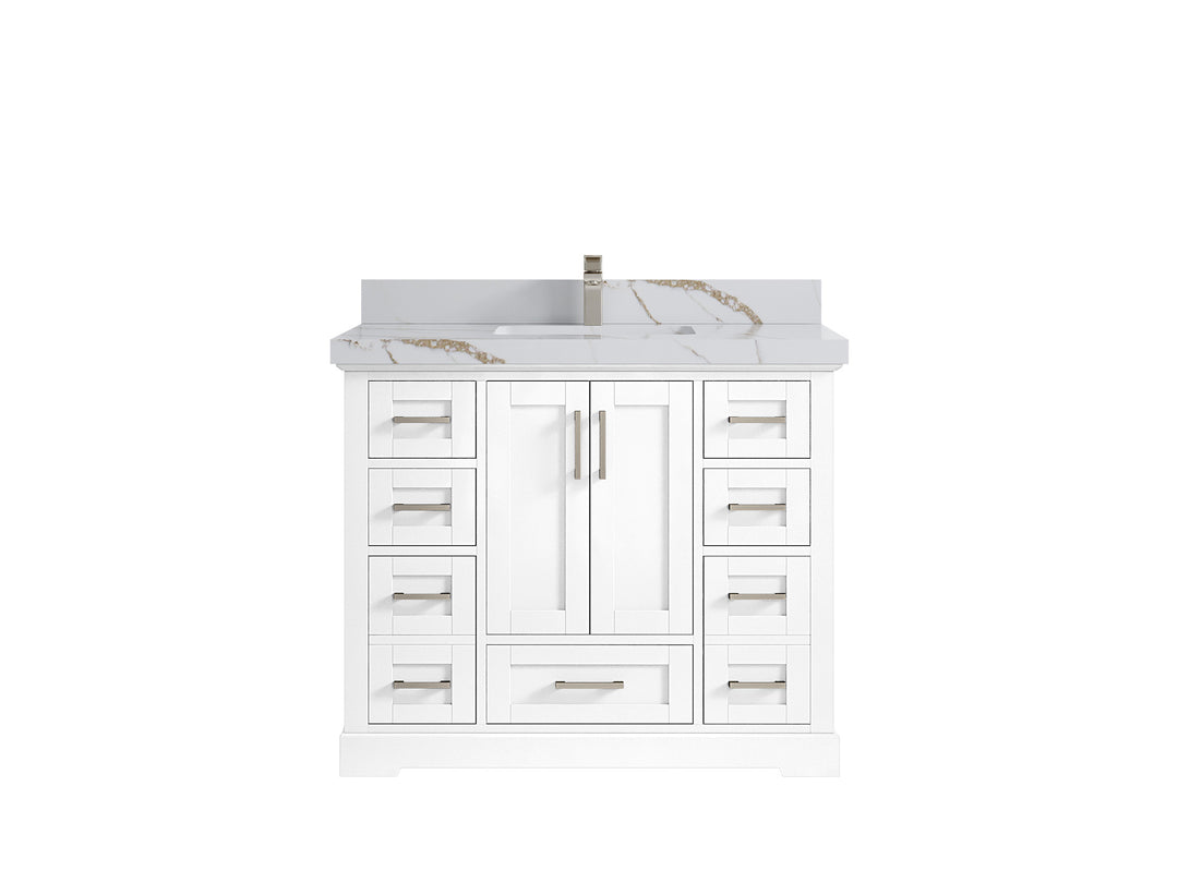 Boston 42 in. W x 22 in. D Single Sink Bathroom Vanity in White with 2 in Calacatta Gold Quartz Countertop