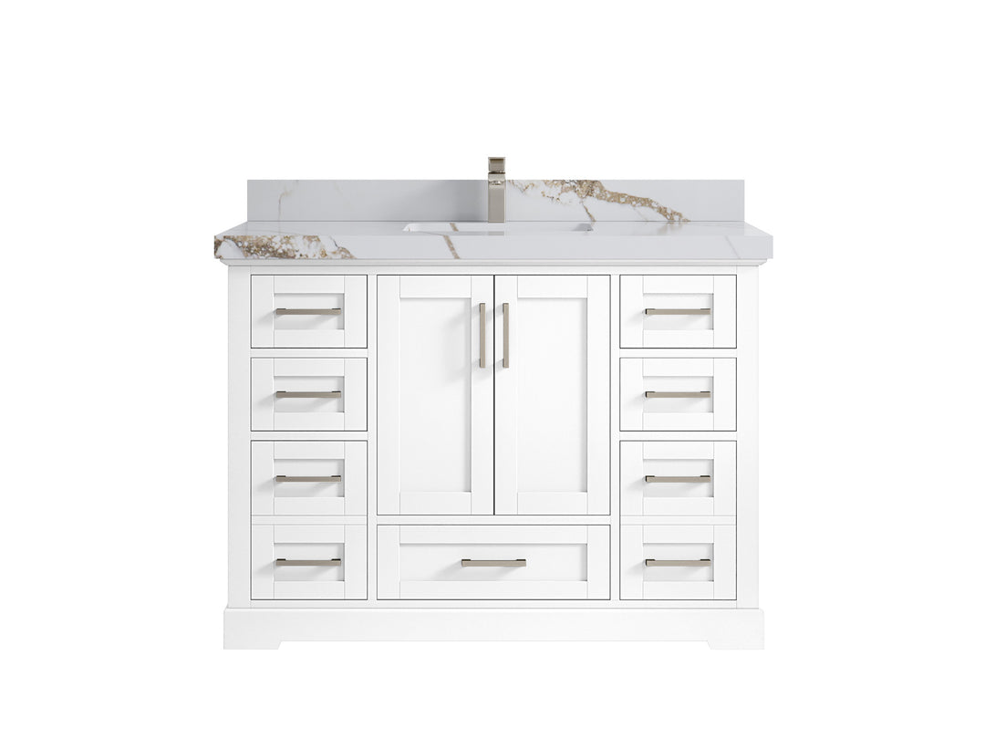 Boston 48 in. W x 22 in. D Single Sink Bathroom Vanity in White with 2 in Calacatta Gold Quartz Countertop