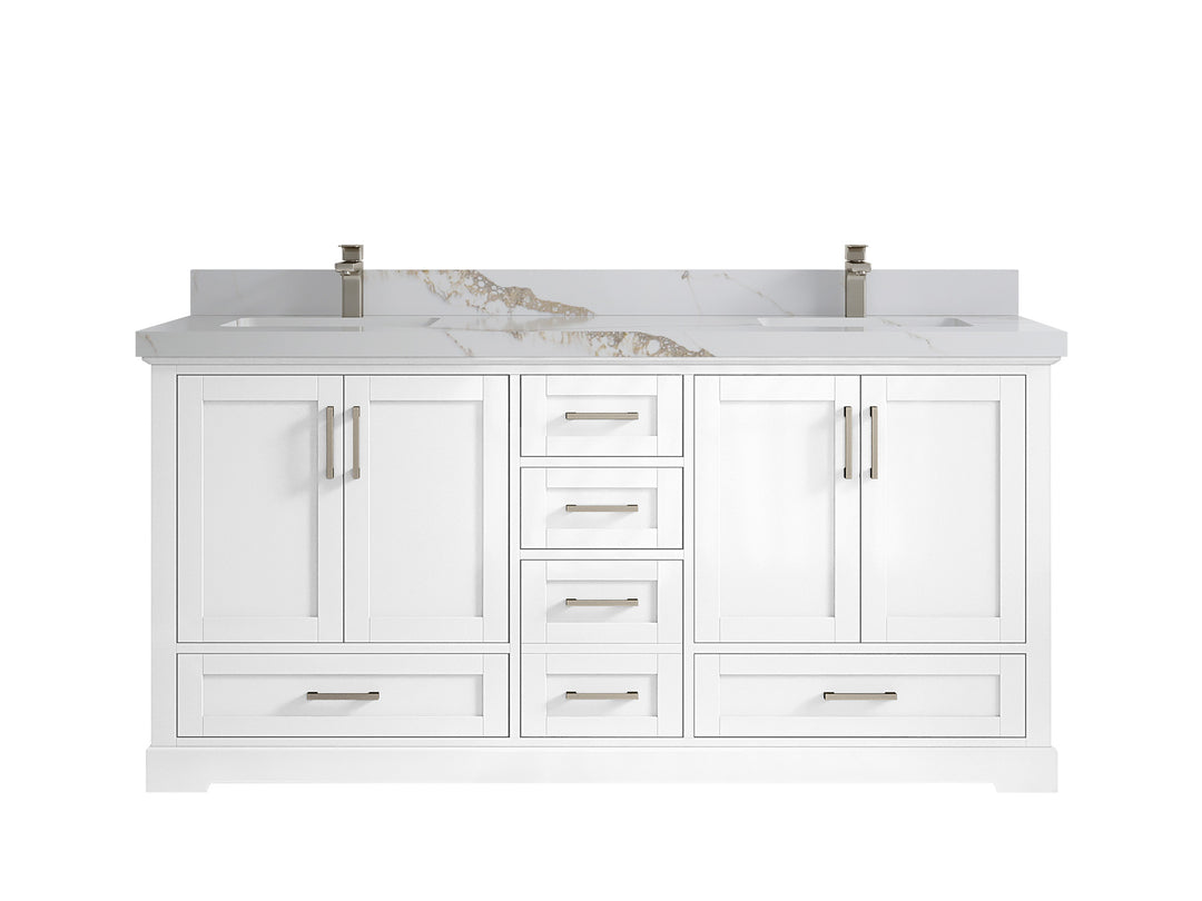 Boston 72 in. W x 22 in. D Double Sink Bathroom Vanity in White with 2 in Calacatta Gold Quartz Countertop