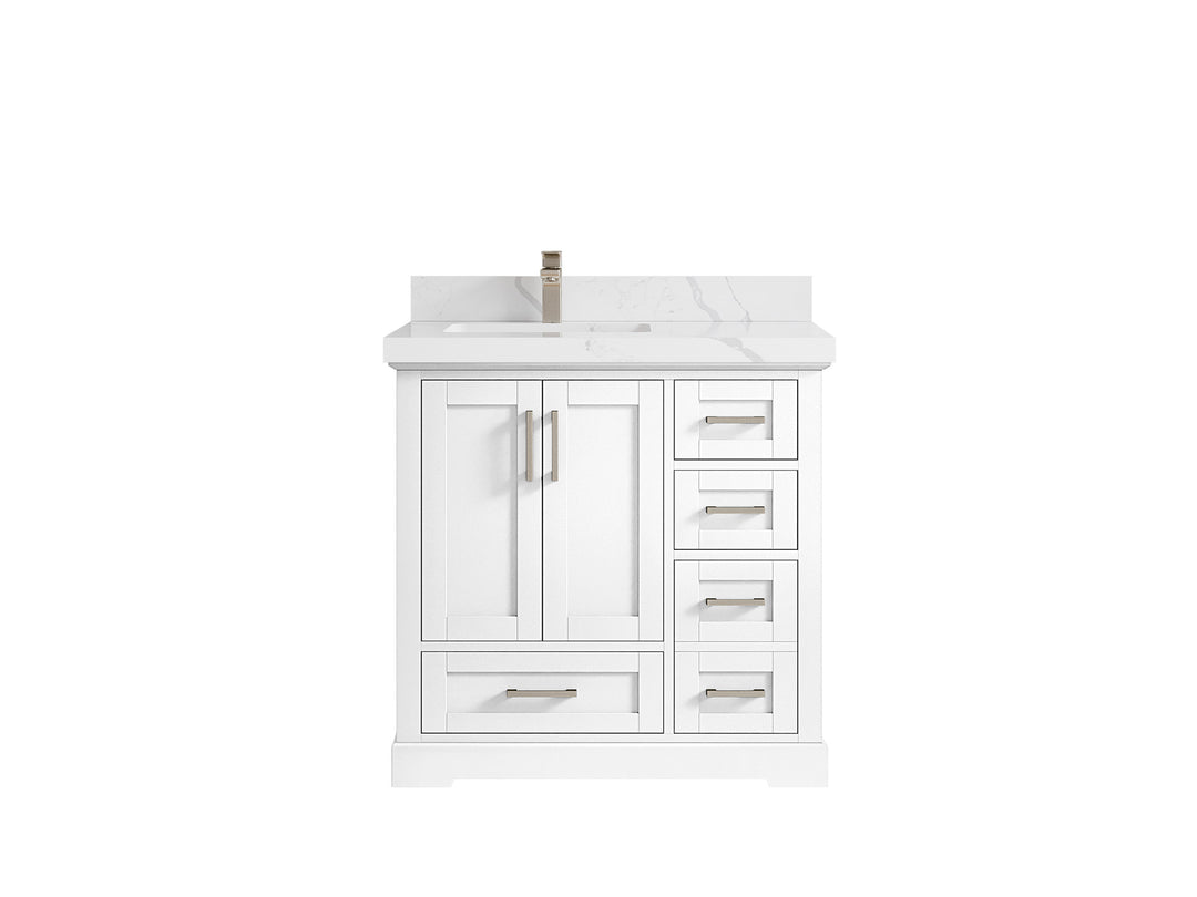 Boston 36 in. W x 22 in. D Single Sink Bathroom Vanity in White with 2 in Calacatta Laza Quartz Countertop