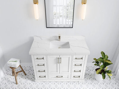 Boston 48 in. W x 22 in. D Single Sink Bathroom Vanity in White with 2 in Calacatta Laza Quartz Countertop - Top View