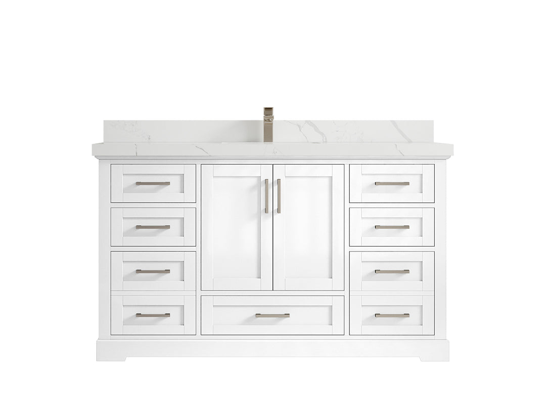 Boston 60 in. W x 22 in. D Single Sink Bathroom Vanity in White with 2 in Calacatta Laza Quartz Countertop