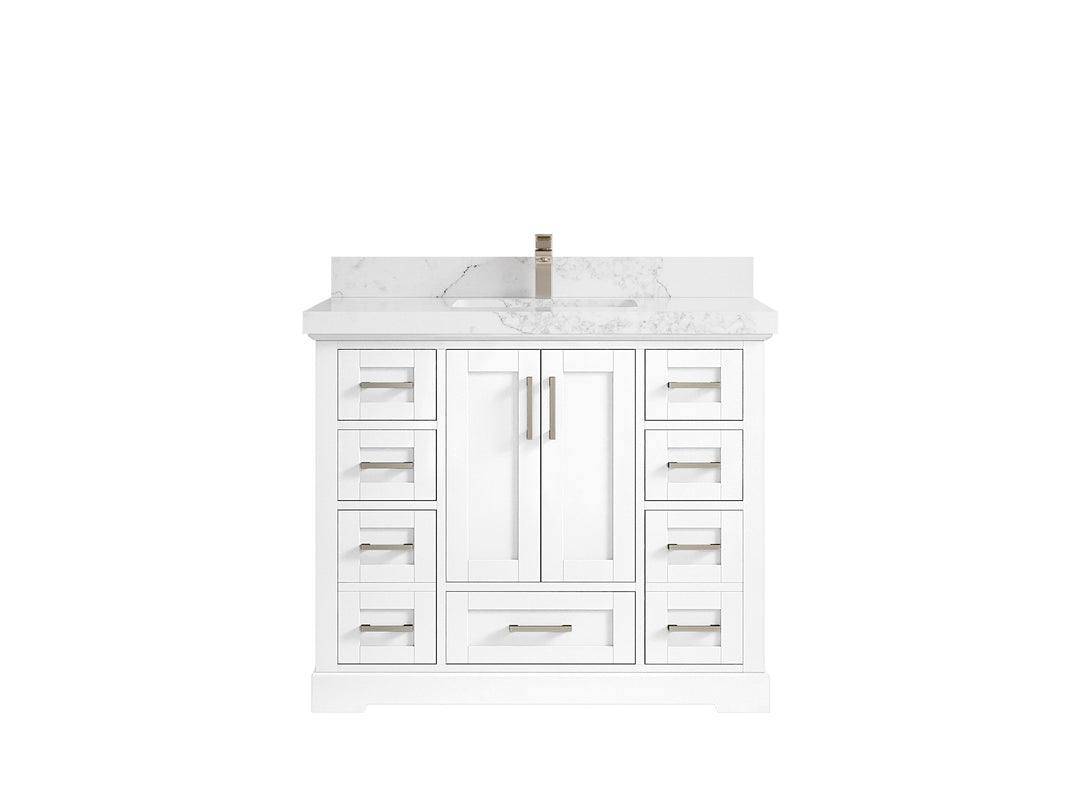 Boston 42 in. W x 22 in. D Single Sink Bathroom Vanity in White with 2 in Calacatta Nuvo Quartz Countertop