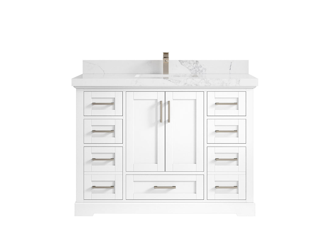 Boston 48 in. W x 22 in. D Single Sink Bathroom Vanity in White with 2 in Calacatta Nuvo Quartz Countertop