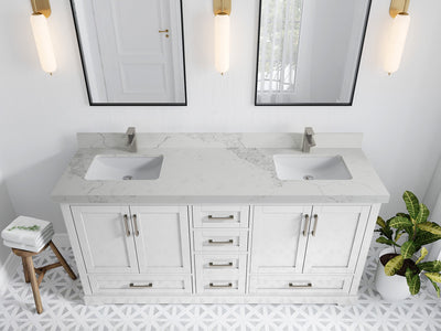 Boston 72 in. W x 22 in. D Double Sink Bathroom Vanity in White with 2 in Calacatta Nuvo Quartz Countertop - Top View