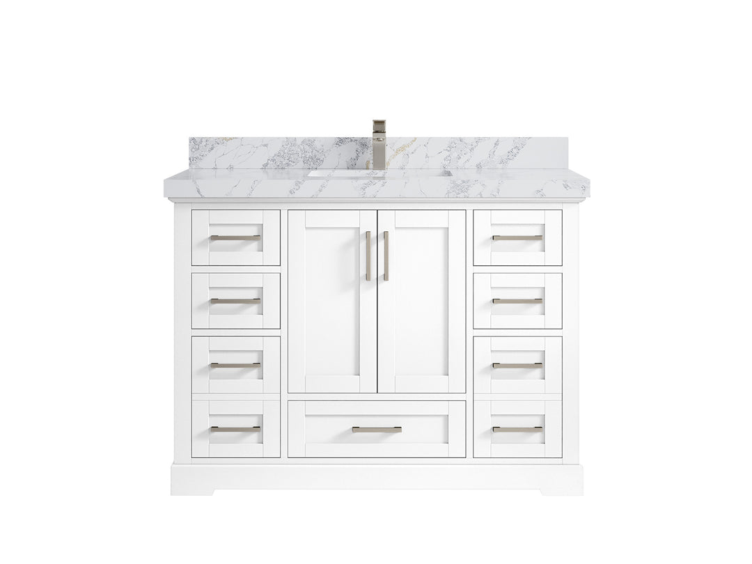 Boston 48 in. W x 22 in. D Single Sink Bathroom Vanity in White with 2 in Calacatta Poanazzo Quartz Countertop
