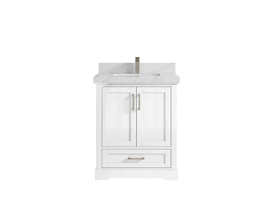 Boston 30 in. W x 22 in. D Single Sink Bathroom Vanity in White with 2 in Calacatta Sienna Quartz Countertop