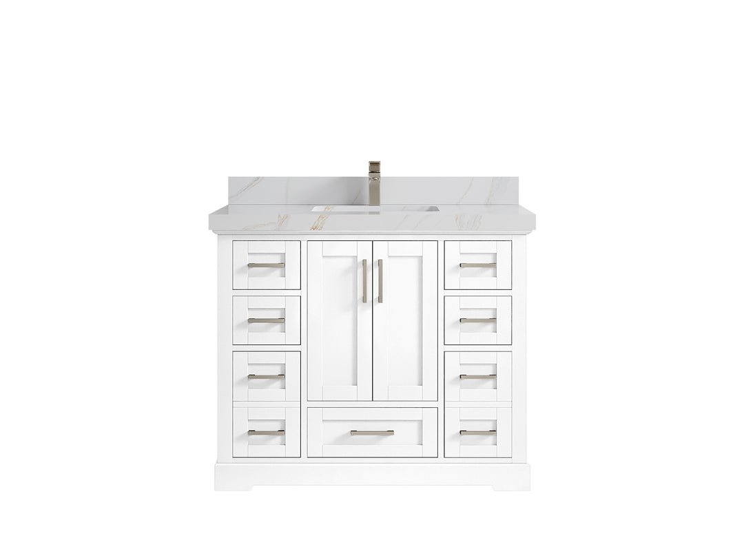 Boston 42 in. W x 22 in. D Single Sink Bathroom Vanity in White with 2 in Calacatta Sienna Quartz Countertop