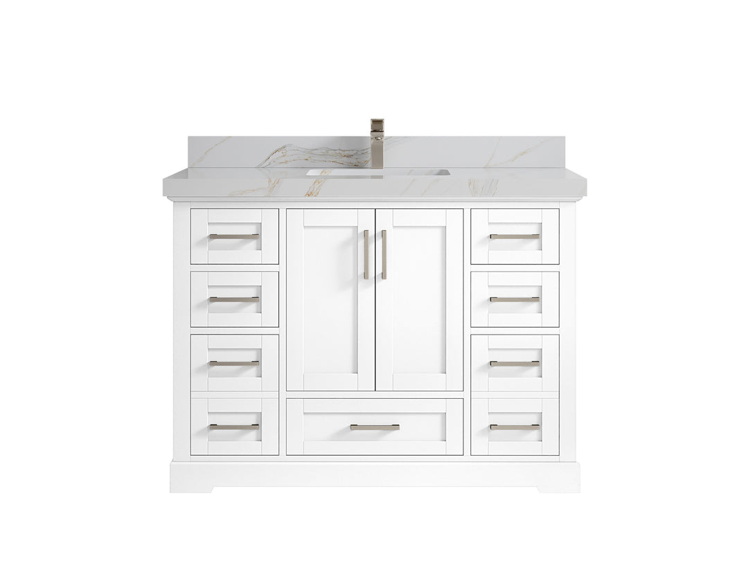 Boston 48 in. W x 22 in. D Single Sink Bathroom Vanity in White with 2 in Calacatta Sienna Quartz Countertop