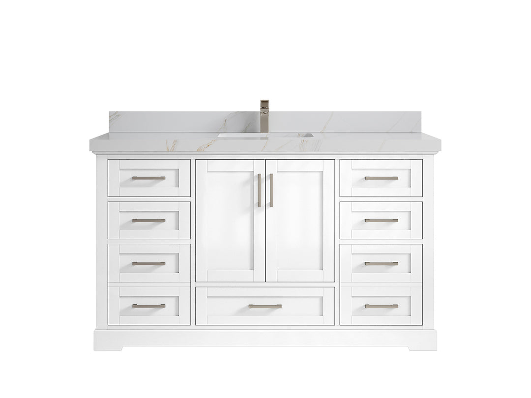 Boston 60 in. W x 22 in. D Single Sink Bathroom Vanity in White with 2 in Calacatta Sienna Quartz Countertop