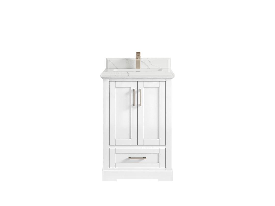 Boston 24 in. W x 22 in. D Single Sink Bathroom Vanity in White with 1.5 in Double Cove Edge Calacatta Laza Countertop