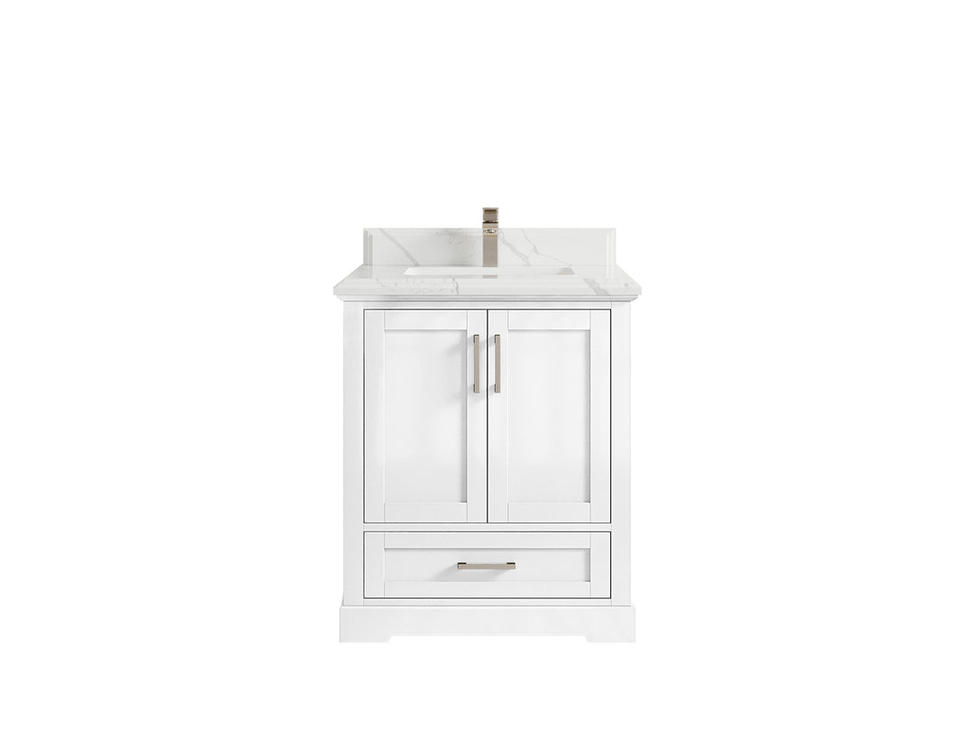 Boston 30 in. W x 22 in. D Single Sink Bathroom Vanity in White with 1.5 in Double Cove Edge Calacatta Laza Countertop