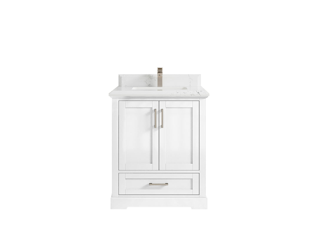 Boston 30 in. W x 22 in. D Single Sink Bathroom Vanity in White with 1.5 in Double Cove Edge Empira White Quartz Countertop
