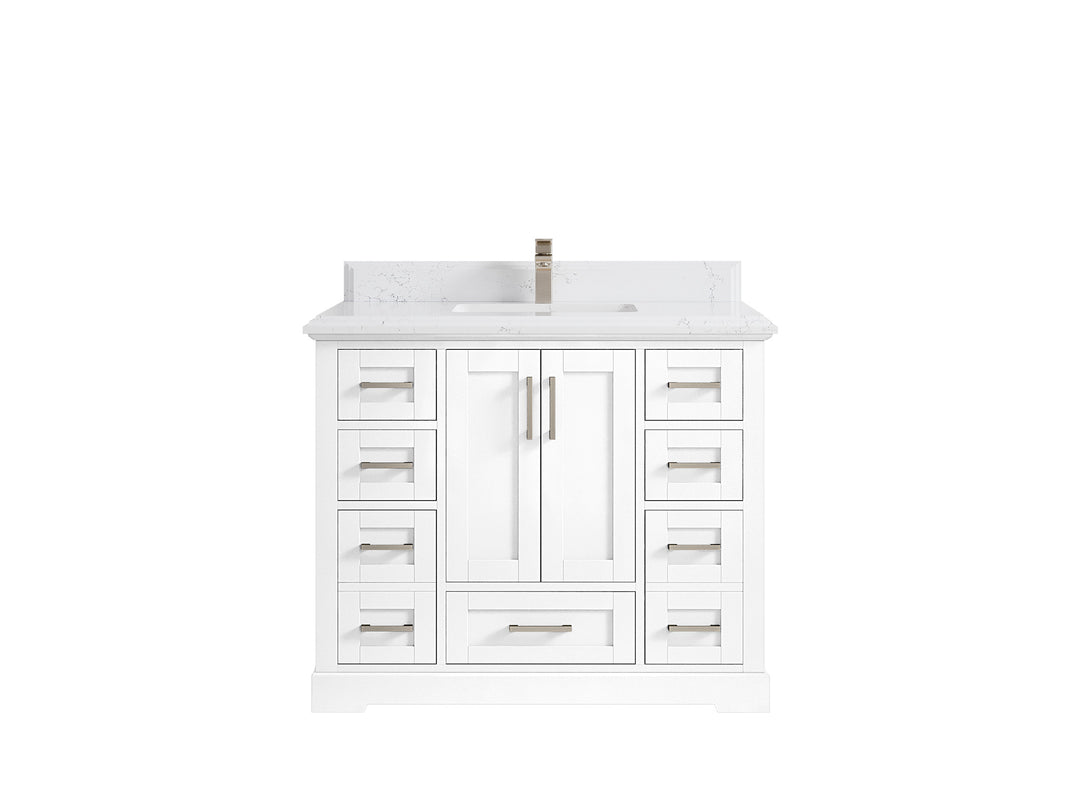 Boston 42 in. W x 22 in. D Single Sink Bathroom Vanity in White with 1.5 in Double Cove Edge Empira White Quartz Countertop
