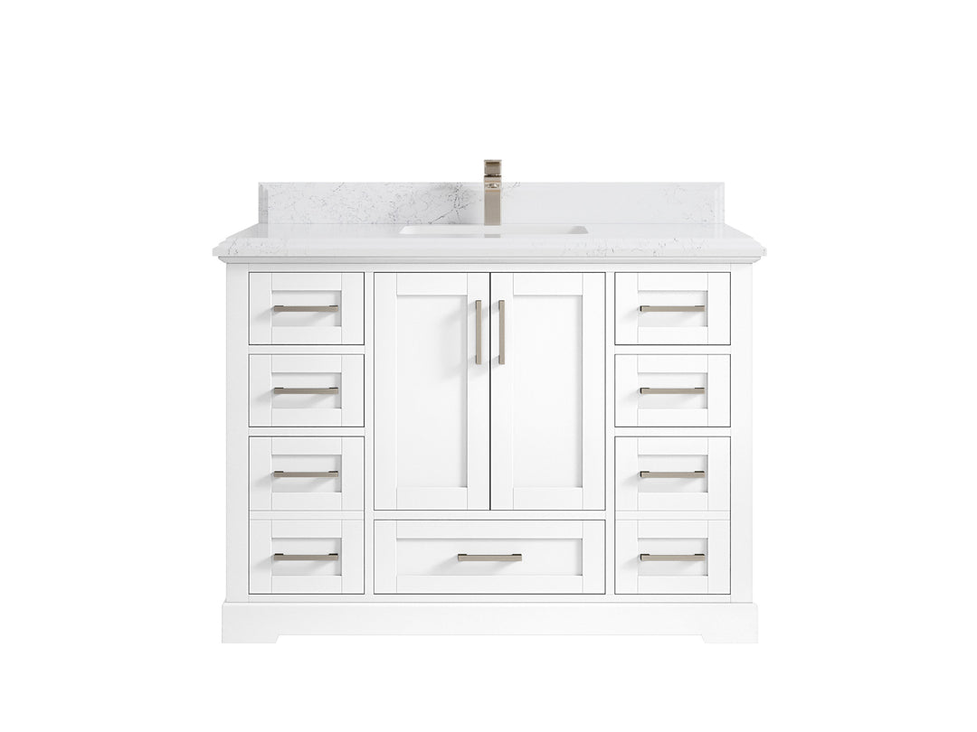 Boston 48 in. W x 22 in. D Single Sink Bathroom Vanity in White with 1.5 in Double Cove Edge Empira White Quartz Countertop