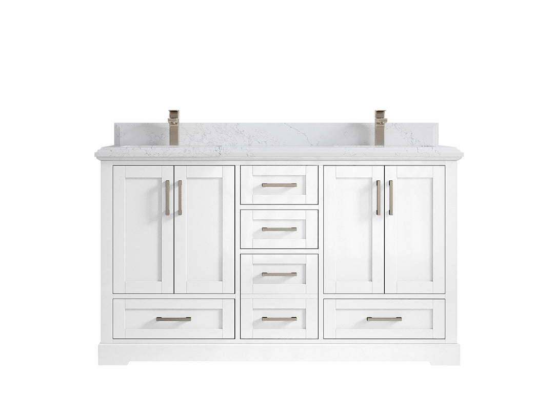 Boston 60 in. W x 22 in. D Double Sink Bathroom Vanity in White with 1.5 in Double Cove Edge Empira White Quartz Countertop