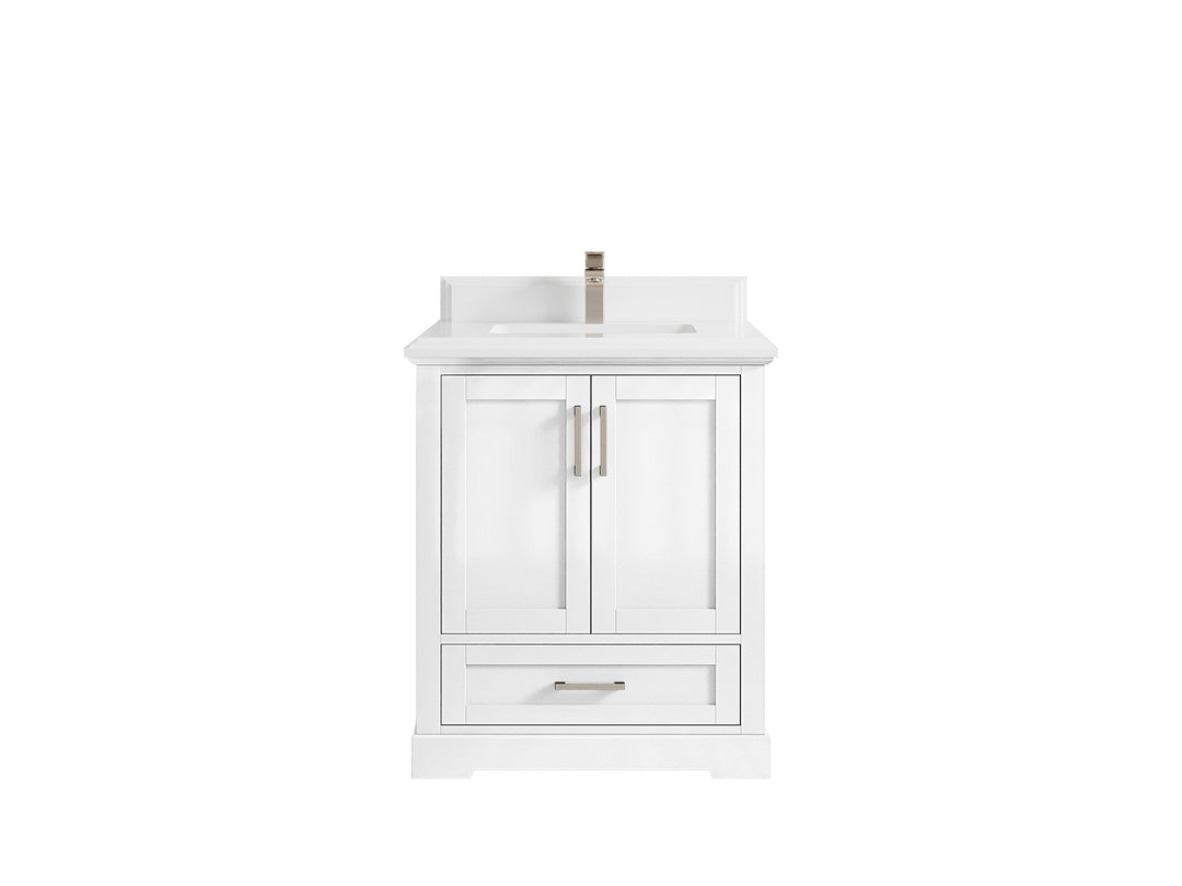 Boston 30 in. W x 22 in. D Single Sink Bathroom Vanity in White with 1.5 in Double Cove Edge White Quartz Countertop