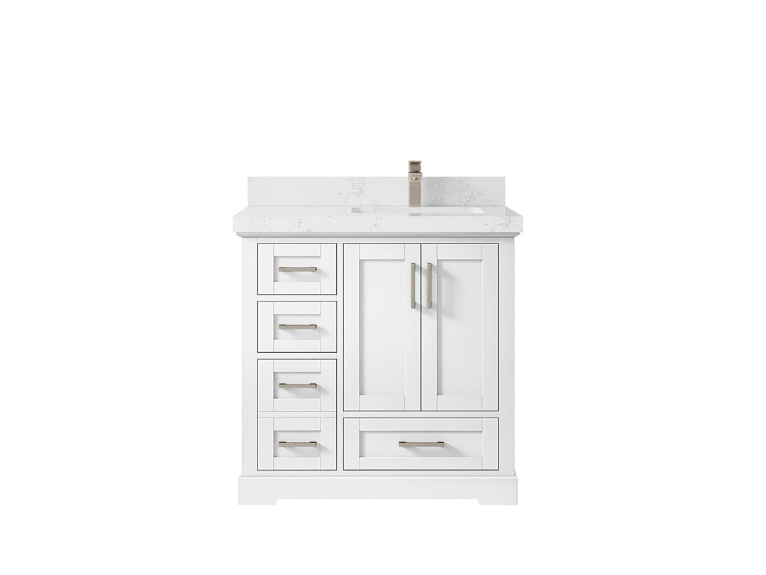 Boston 36 in. W x 22 in. D Single Sink Bathroom Vanity in White with 2 in Empira White Quartz Countertop